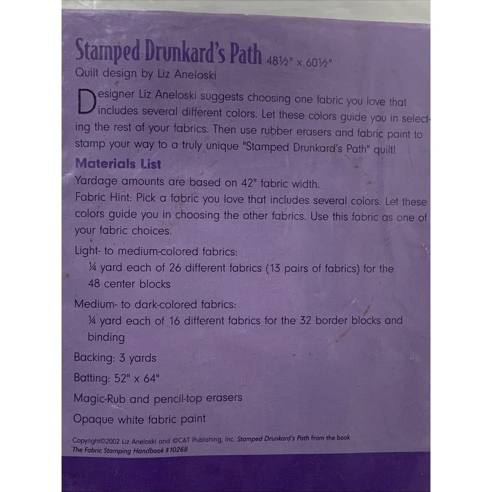Stamped‎ Drunkard's Path Quilt Pattern Liz Aneloski 48.5x60.5 Craft